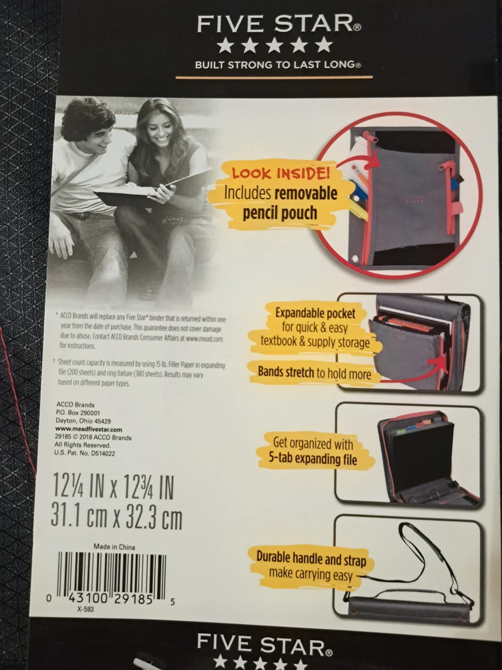 Five Star 2” Zipper Binder Black Red NWT (1 Binder)